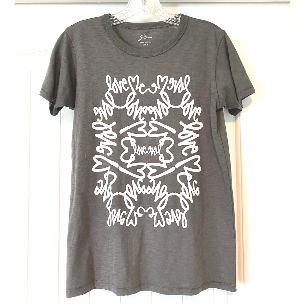 JCrew x Curtis Kulig ‘Love Me’ Tee Shirt XXS or XS Grey Slub 100% Cotton 17x24.5